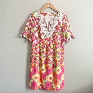 Lilly Pulitzer Pink and Green Floral Cotton Lined Falling For You Dress Size 6